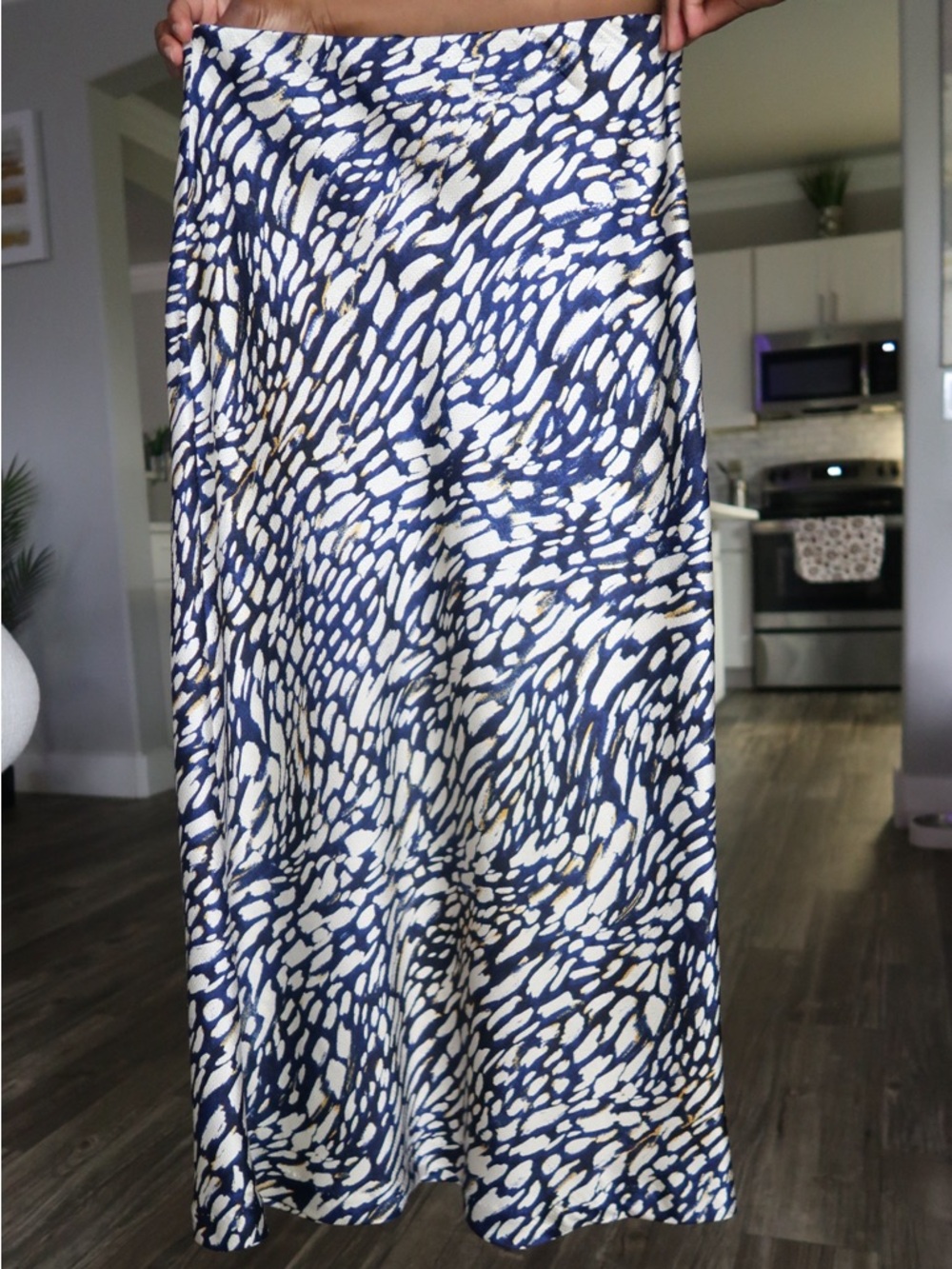 Abstract Print Navy, Yellow and Cream Mixi Skirt